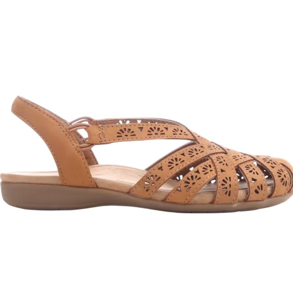 Earth Origins Briel Brown Leather Laser Cut Slingback Sandals Women's Size 11